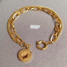 بدلیجات زیورالات دستبند دو لاین استیل طلایی