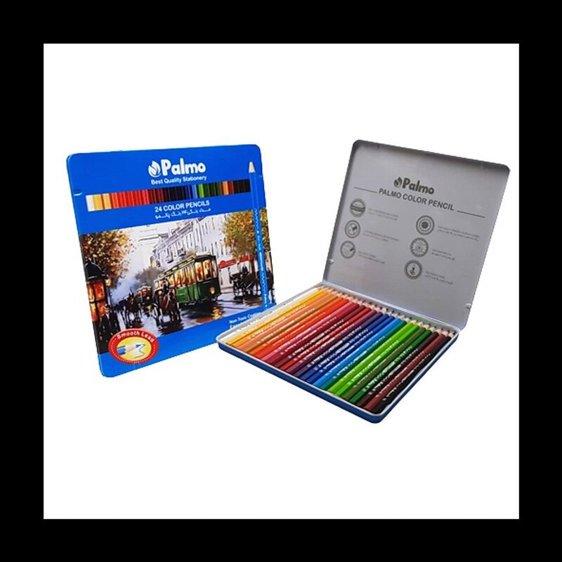 مداد رنگی 24 رنگ جعبه فلزی پالمو 6 بسته