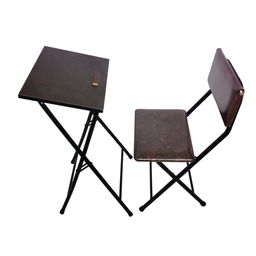 میز نماز همراه با صندلی هردو تاشو کمجا رنگ قهوه ای تیره ( ونگه)  چوب فلز بلوط