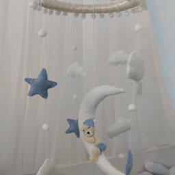 سفارش دوخت حلقه آویز  روی تخت  نوزاد مدل ماه و ستاره خرس نانان  با ارسال رایگان