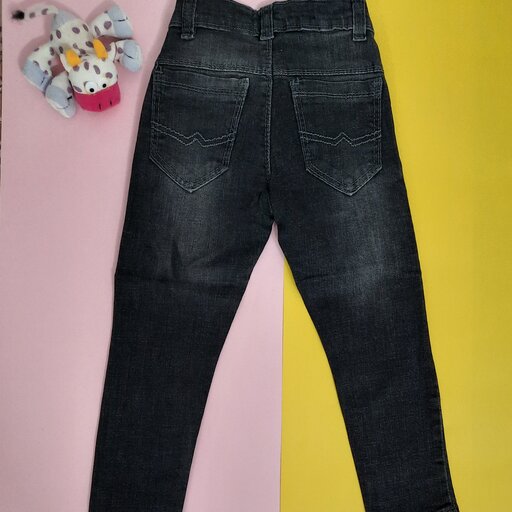 شلوار لی/جین بچگانه زغالی کمر زیپ با کش تنظیم  سایز 60 تا 75