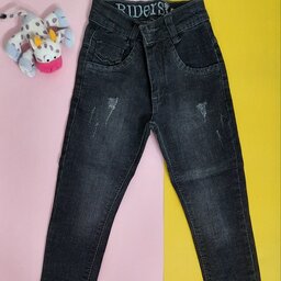 شلوار لی/جین بچگانه زغالی کمر زیپ با کش تنظیم  سایز 60 تا 75