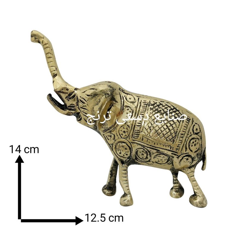مجسمه دکوری برنجی فیل نر قلم زنی  خرطوم بالا متوسط