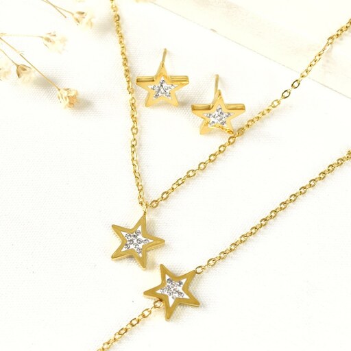 نیمست استیل ستاره نگین دار همراه دستبند کد7946