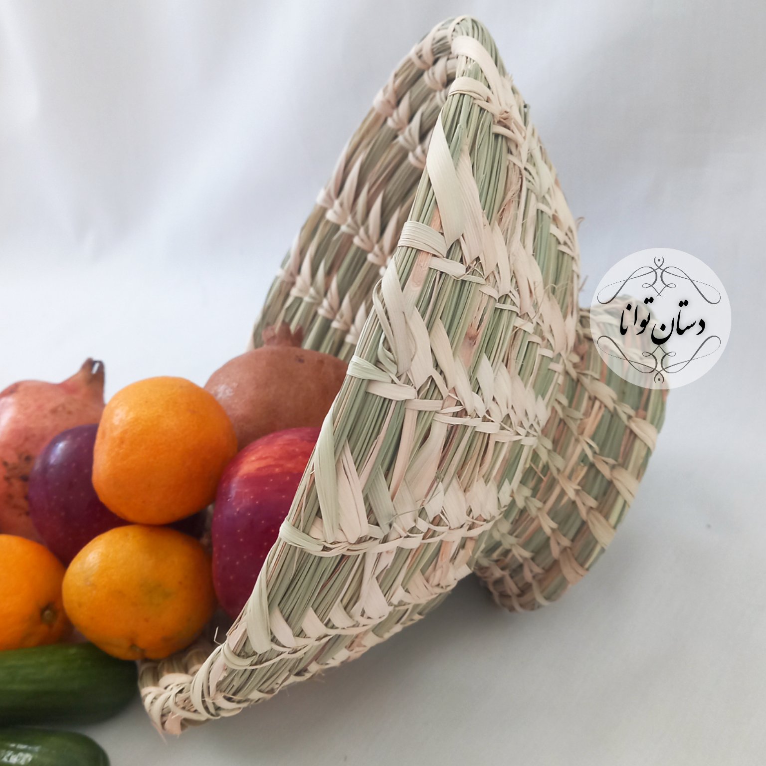 کاسه حصیری مخروطی پایه بلند طرح گندمی