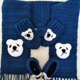 ست شالگردن پاپوش و دستکش طرح خرس مناسب برای کودکان 6 ماه تا یکسال