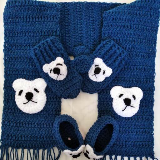 ست شالگردن پاپوش و دستکش طرح خرس مناسب برای کودکان 6 ماه تا یکسال