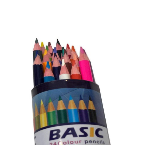 مداد رنگی 24 رنگ استوانه آیی بیسیک