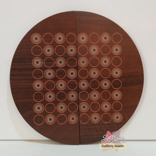 تخته بازی چوبی شطرنج دایره ای شکل دو رو محصول هنری دراگون