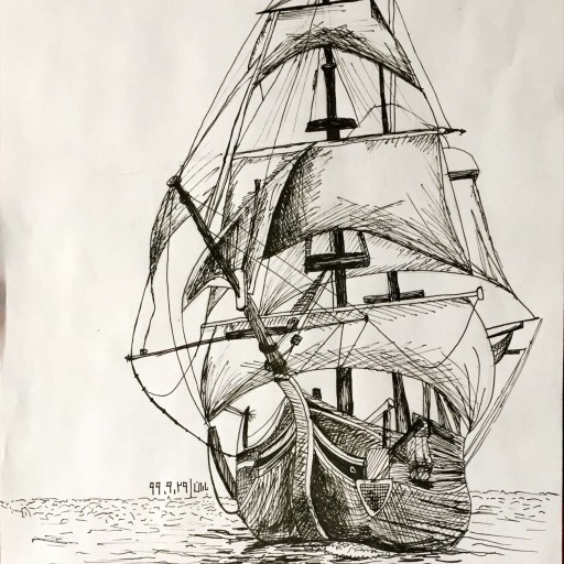 نقاشی راپید طرح کشتی بادبانی