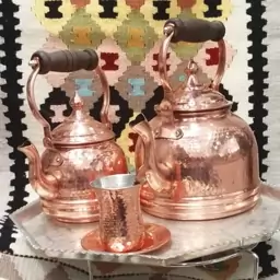 کتری  مسی دسته چوبی قهوه ای