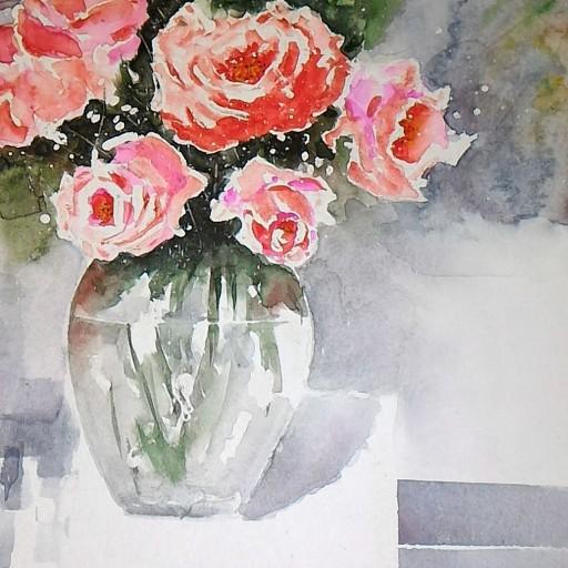 نقاشی آبرنگ گلدان