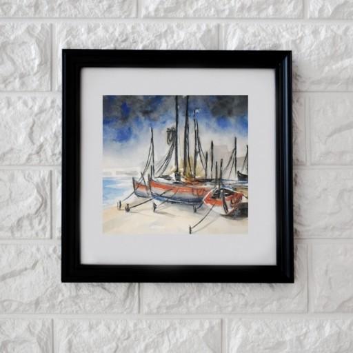 نقاشی آبرنگ "قایق ها در ساحل"