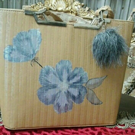 کیف نقاشی شده با رنگ اکریلیک قابل شستشو طرح گل و غنچه