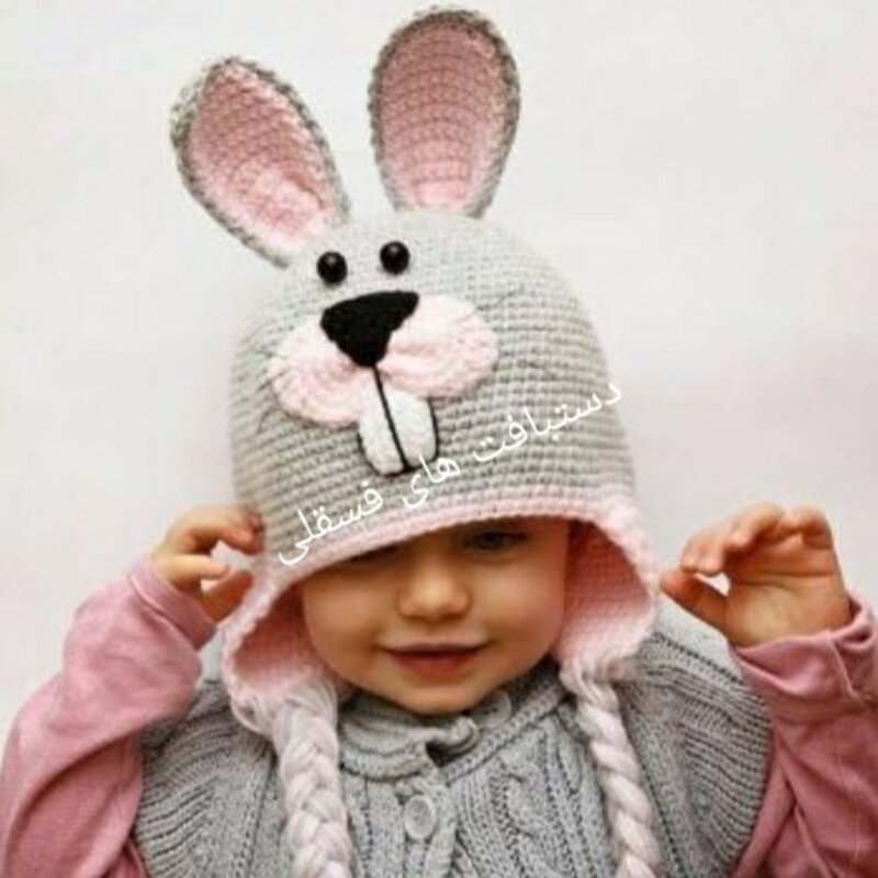 کلاه بافتنی دخترانه طرح خرگوشی
