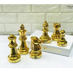مهره شطرنج کوچک طلایی  سرامیکی(مجموعه کامل 6 عددی)آبکاری نقره