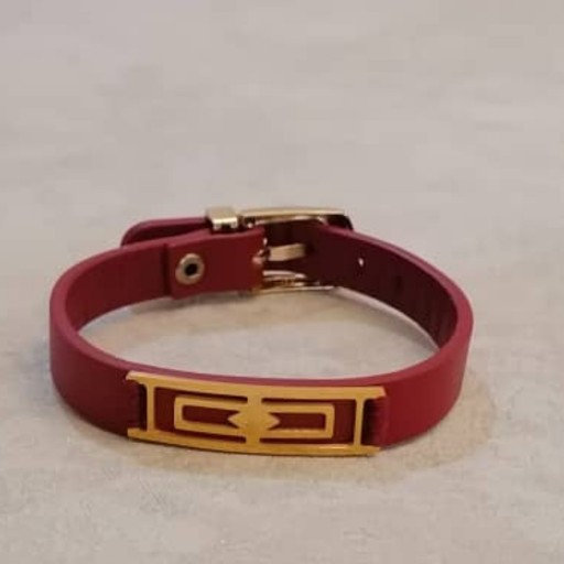 دستبند زنانه چرم طبیعی طرح لوزی ماداماس رنگ قرمز وزن 9 گرم