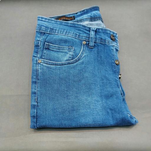 شلوار جین راسته رنگ آبی روشن سایز 40 تا 50 جنس پنبه کش 