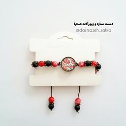 دستبند زنانه دستبند سنگ عقیق سرخ و انیکس مشکی با گره کشویی