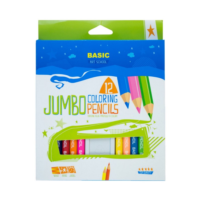 مداد رنگی 12 رنگ قطور مثلثی جامبو بیسیک با رنگهای درخشان