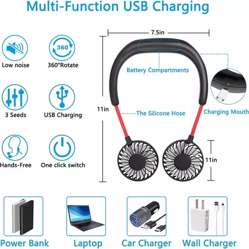 فن پنکه گردنی  شارژی اسپورت قابل حمل مدل Sports Fan پنکه ورزشی  شارژی