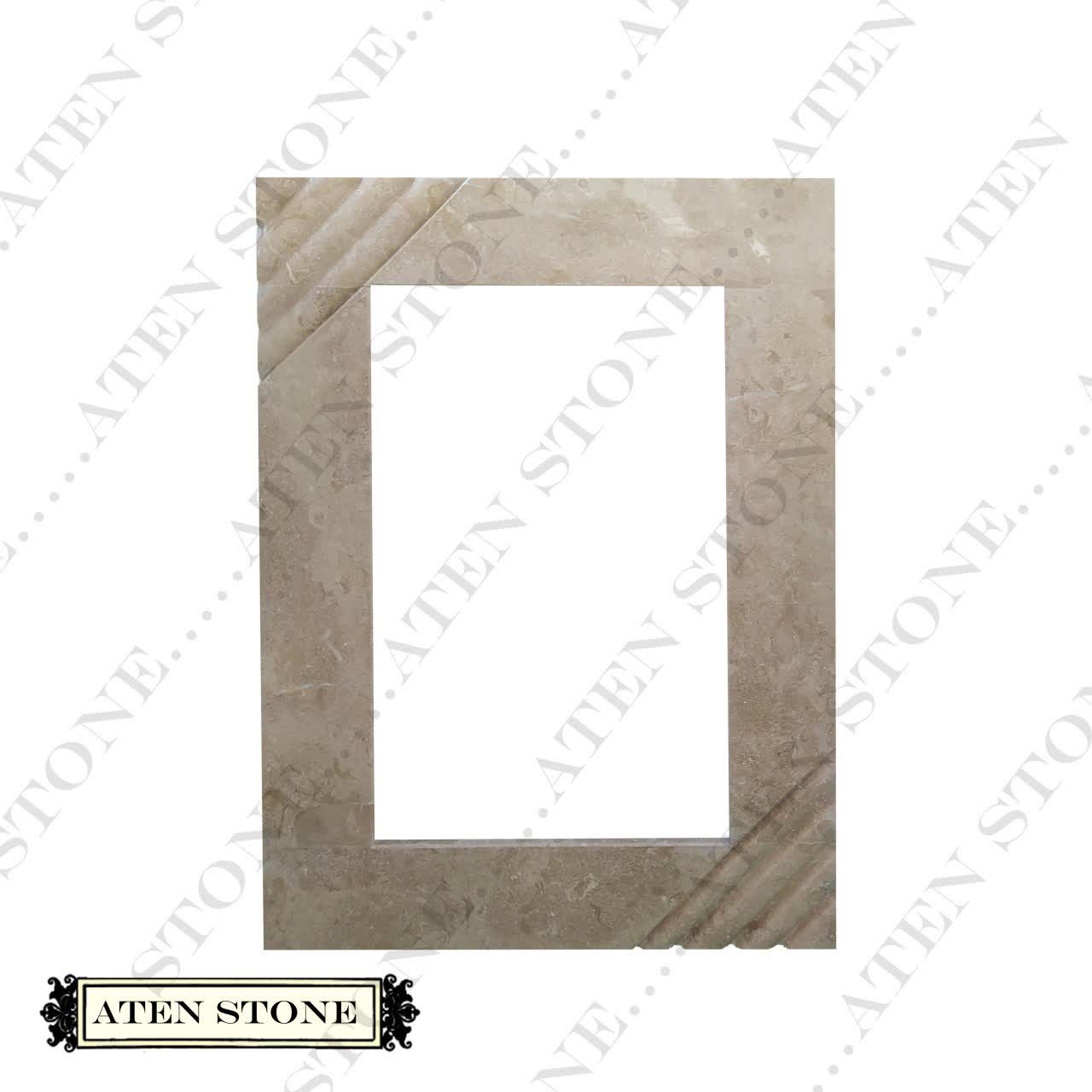 روشویی سنگی طبیعی طرح گل با قاب آینه ،رنگ کرم 