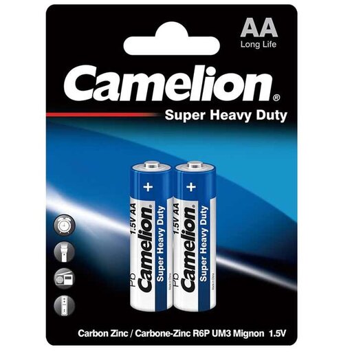 باتری قلمی کملیون Camelion Super Heavy Duty AA
باطری قلمی اورجینال اصلی  2 عددی
کیفیت عالی 1.5 ولت 1.5V