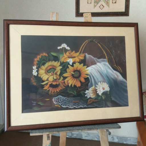 نقاشی پاستل با طرح گل آفتابگردان