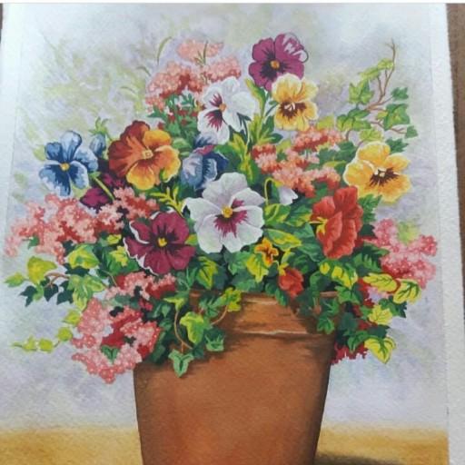 تابلو نقاشی گلدان گل بنفشه
