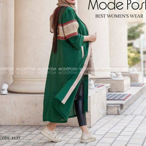 مانتو سنتی جیب دار جلو باز تک رنگ