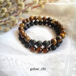 ست دستبند سنگی چشم ببر و لاوا