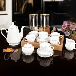 سرویس چای خوری نفره 17 پارچه  لمون کارمن  طرح مارپیچ  لب طلا ( سرویس چای خوری شش نفر ه )( سرویس صبحانه خوری )( پذیرایی )