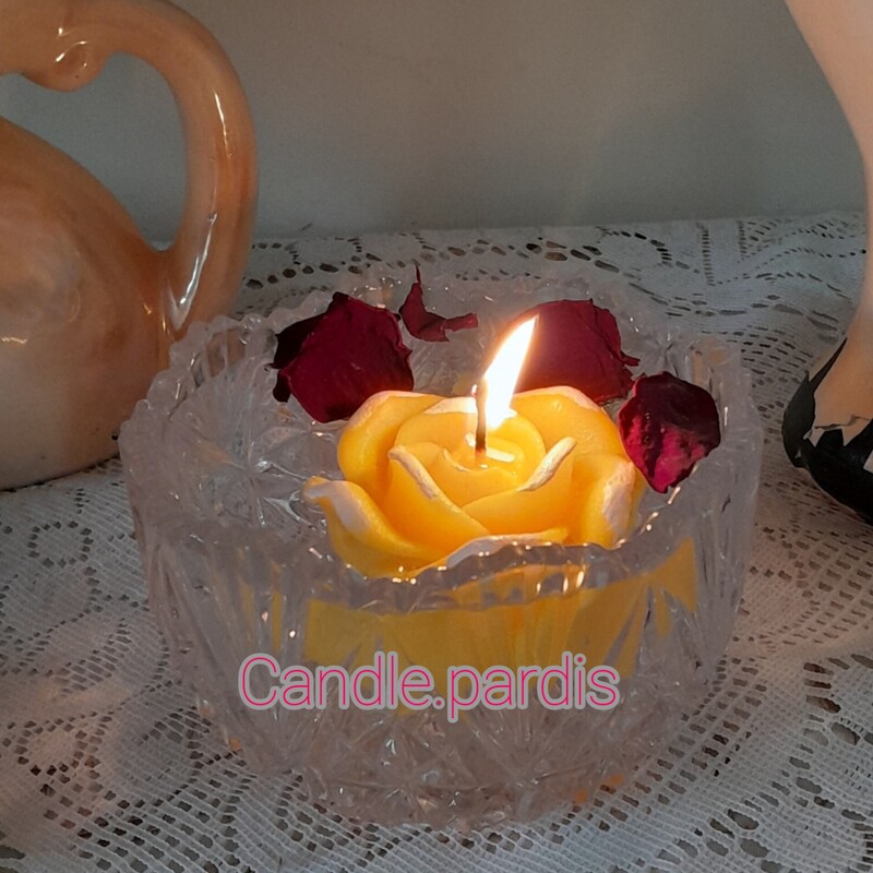 شمع تزئینی گل رز و آبی 3 عددی