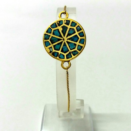 دستبند فیروزه کوبی طرح سنتی با زنجیر آسانسوری