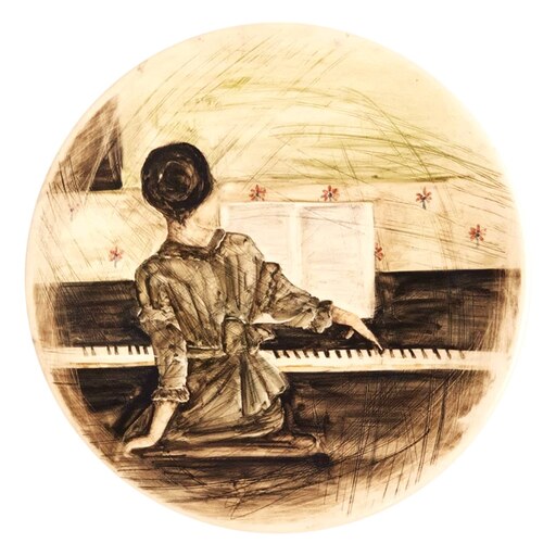 بشقاب دیوارکوب سفالی طرح دختر و پیانو کد D101-3