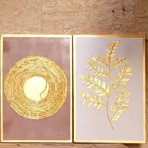 تابلو دکوراتیو برجسته سازی شده و کارشده با ورق طلا جامد و مایع