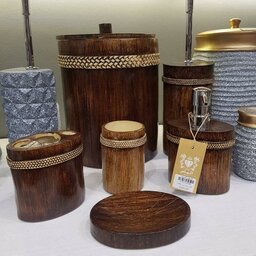 ست سرویس بهداشتی مدل Wood برند آذین ست/ رنگ طرح چوب / جنس رزینی