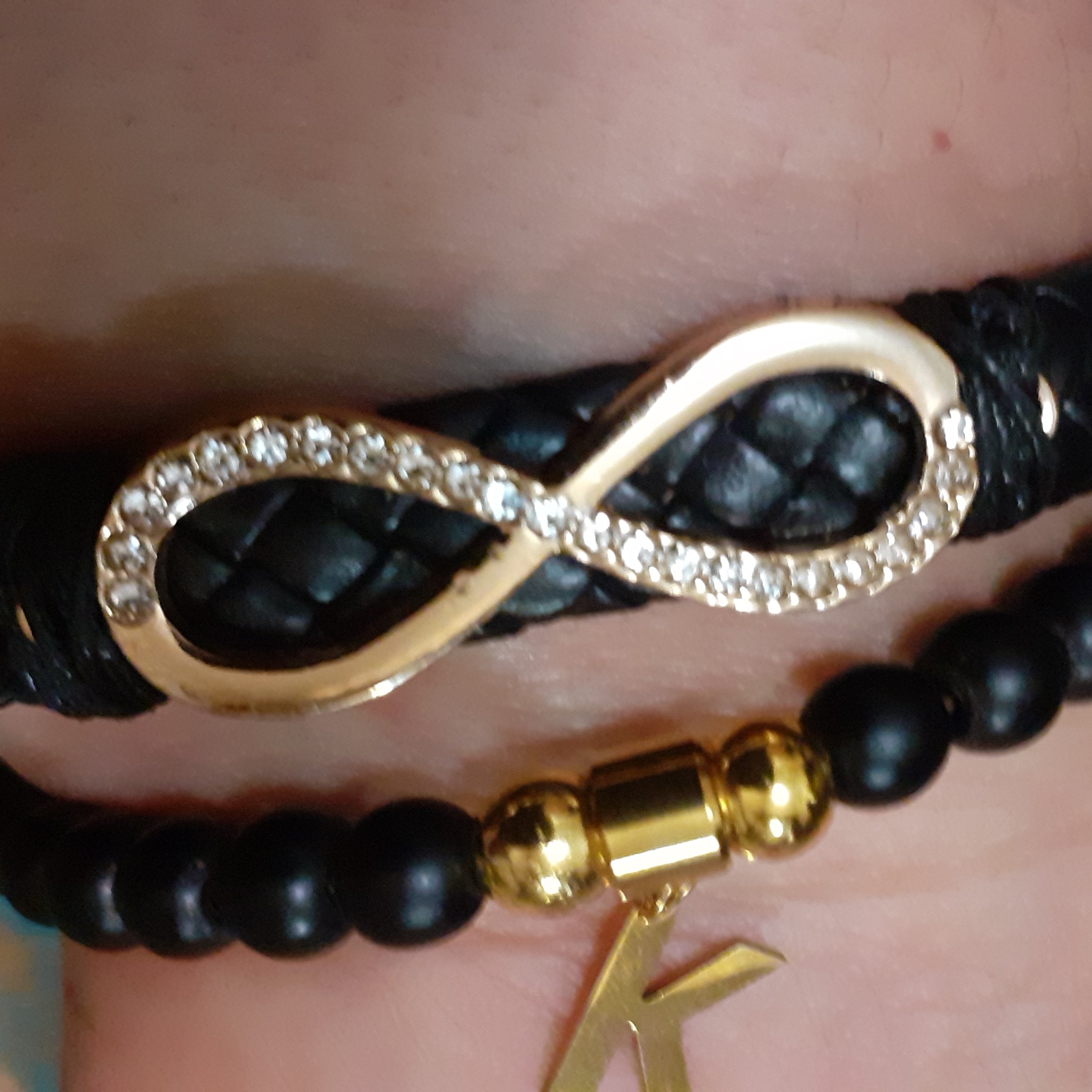 دستبند دو ردیفه دخترونه با پلاک استیل نگیندار بینهایت کد 5413