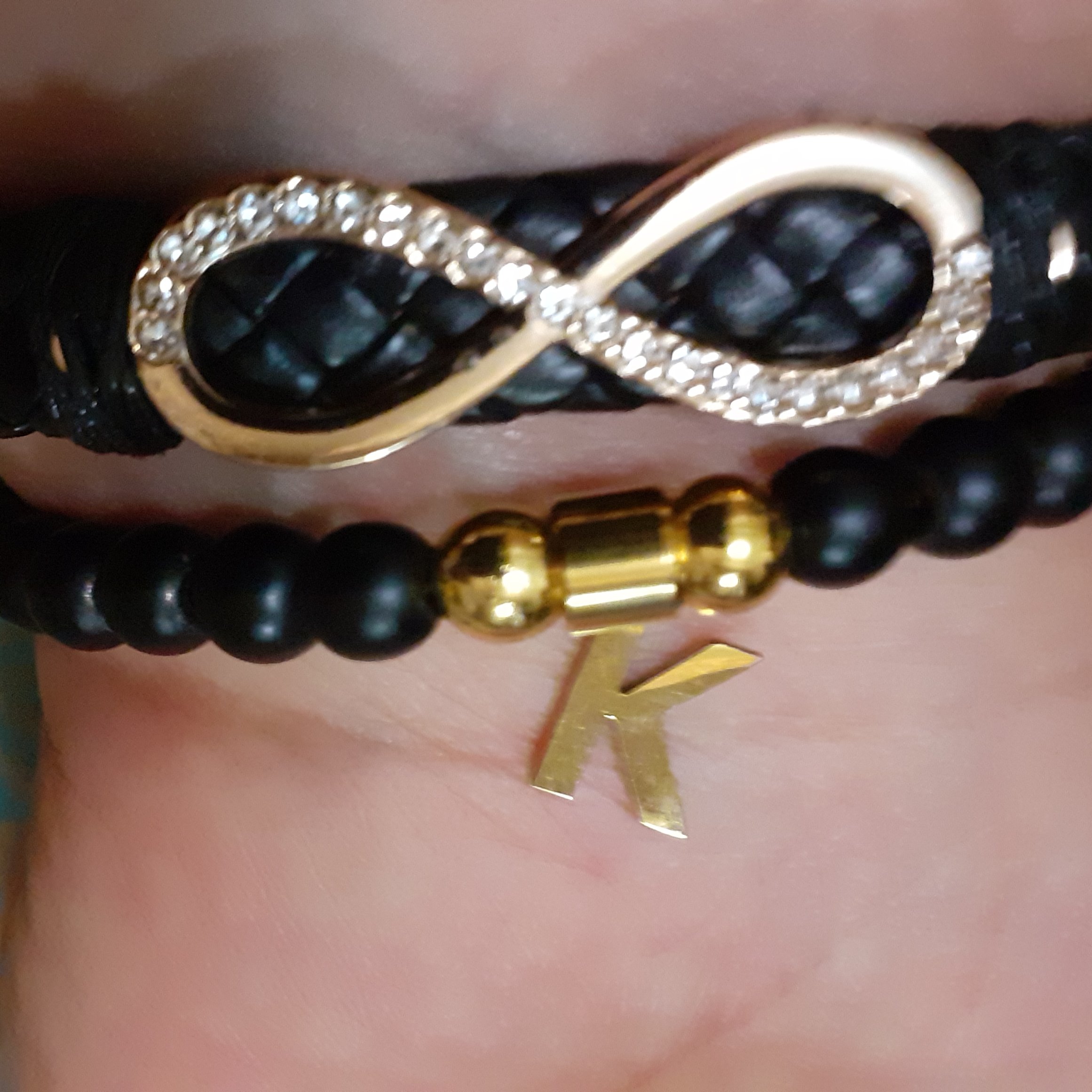 دستبند دو ردیفه دخترونه با پلاک استیل نگیندار بینهایت کد 5413