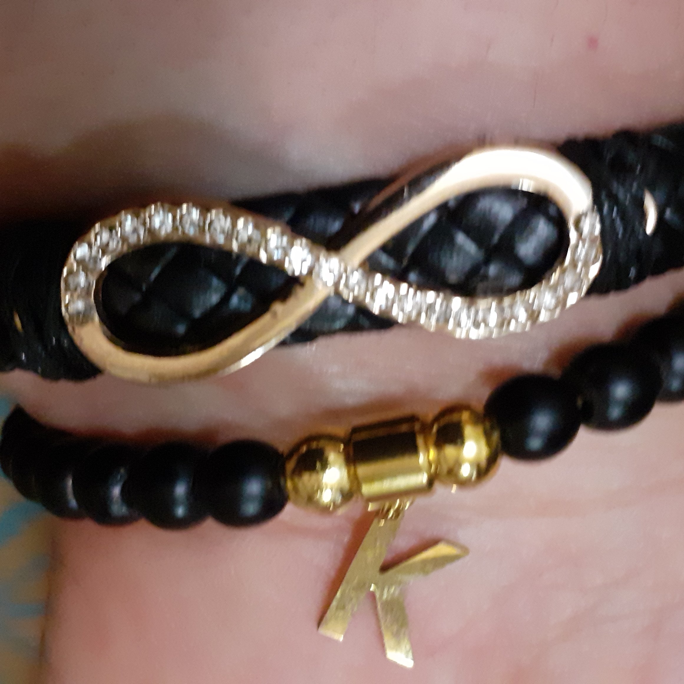 دستبند دو ردیفه دخترونه با پلاک استیل نگیندار بینهایت کد 5413