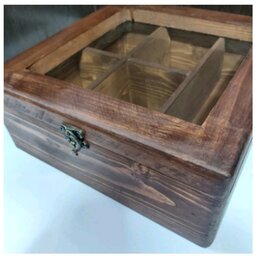 جعبه تی بگ و دمنوش پذیرایی چوبی چوب روس رنگ قهوه ای تیره 