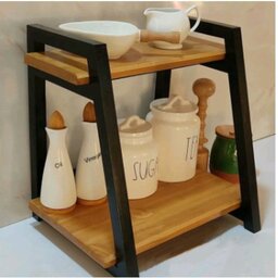 استند دو طبقه شیبدار آشپزخانه چوبی چوب روس رنگ ترکیب قهوه ای و مشکی ضد آب 