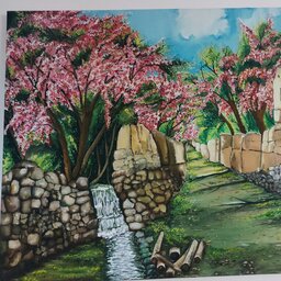 تابلوی نقاشی رنگ روغن روستای بهاری