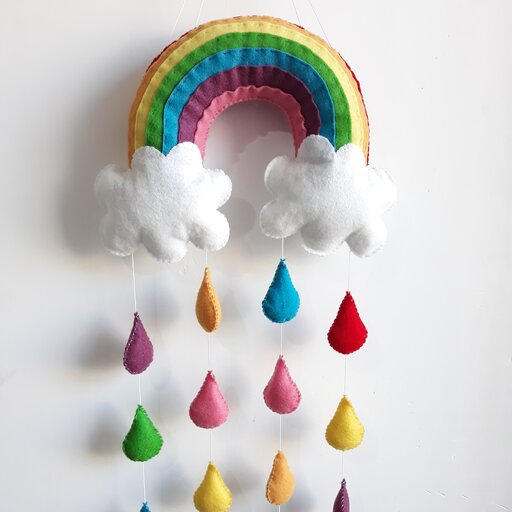 آویز نمدی اتاق کودک پسرانه و دخترانه طرح ابر و رنگین کمان 