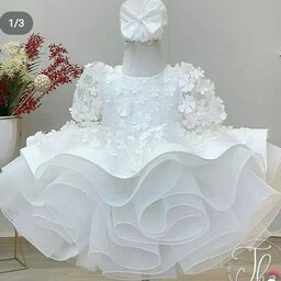 لباس عروس بچگانه   آستین دار  سفید سایز یکسال تا 2 سال 