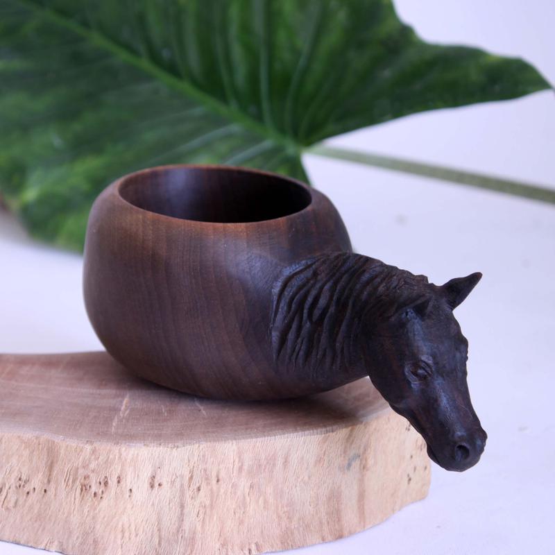 کوکسا دستساز چوبی  اسب ترکمن . ماگ چوبی . لیوان چوبی.ماگ