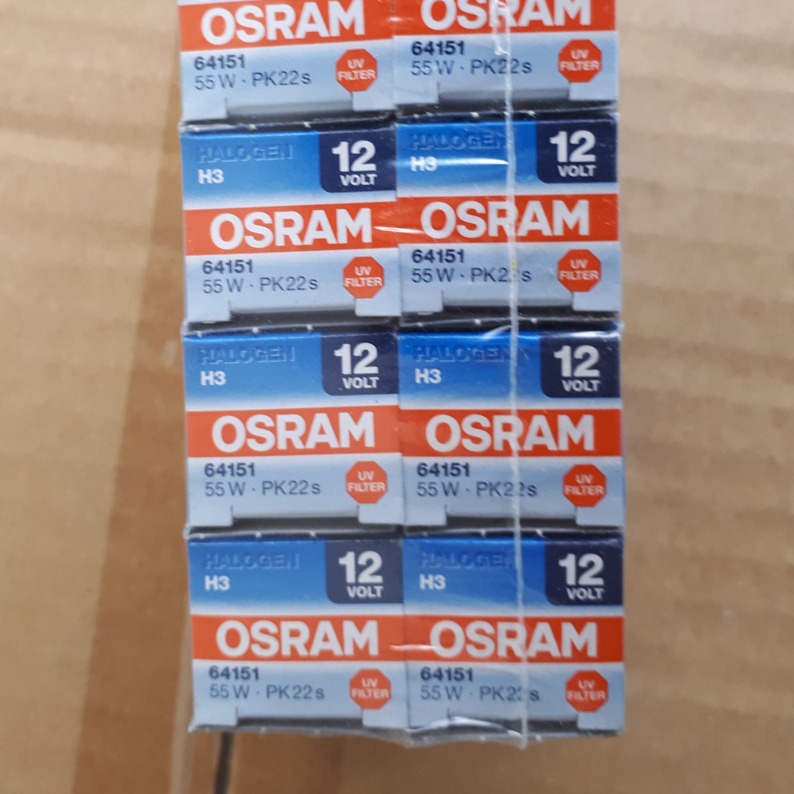 دو عددلامپ هالوژن H3 اوسرام  اصلی ساخت آلمان مدل   12V 55W (تک فیش  سیم دار)