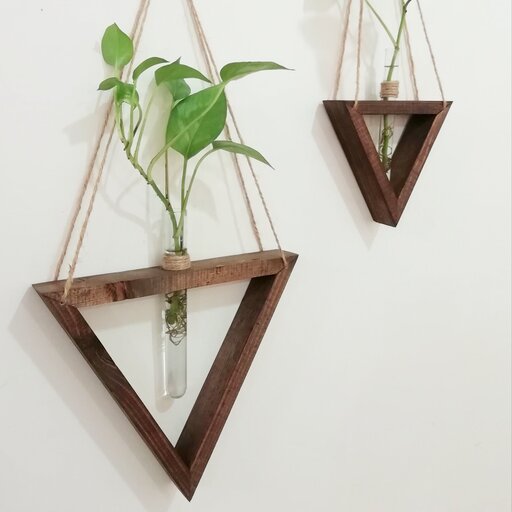 شلف چوبی با  باکس مثلثی (سایز بزرگ) همراه با ظرف شیشه ای) مناسب برای رشد گیاه زنده 
