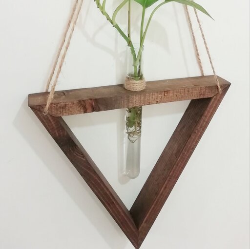 شلف چوبی با قاب باکس مثلثی(سایز کوچک) همراه با ظرف شیشه ای) مناسب برای رشد گیاه زنده 