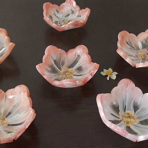 ظروف هفت سین طرح شکوفه گیلاس صورتی طلایی 6 پارچه 
